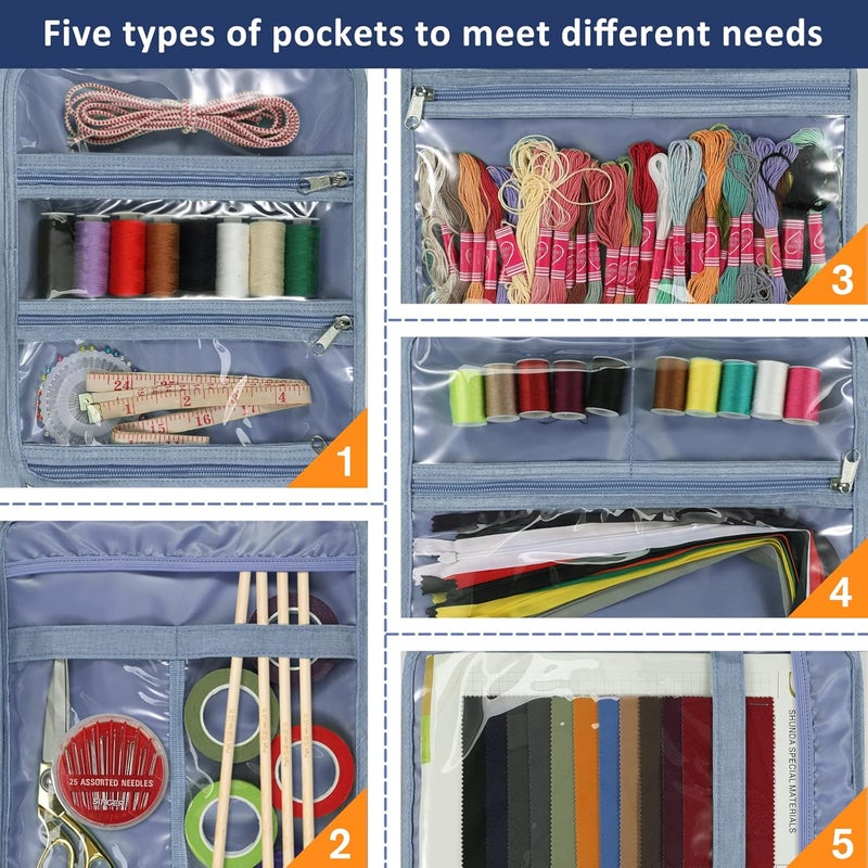 FINPAC Sewing and Craft Supplies Storage Tote, Large Capacity Travel Packing Organizer Bag with Clear Pockets and Handle for Knitting, Crochet, Art, Sewing Accessories - Image 3